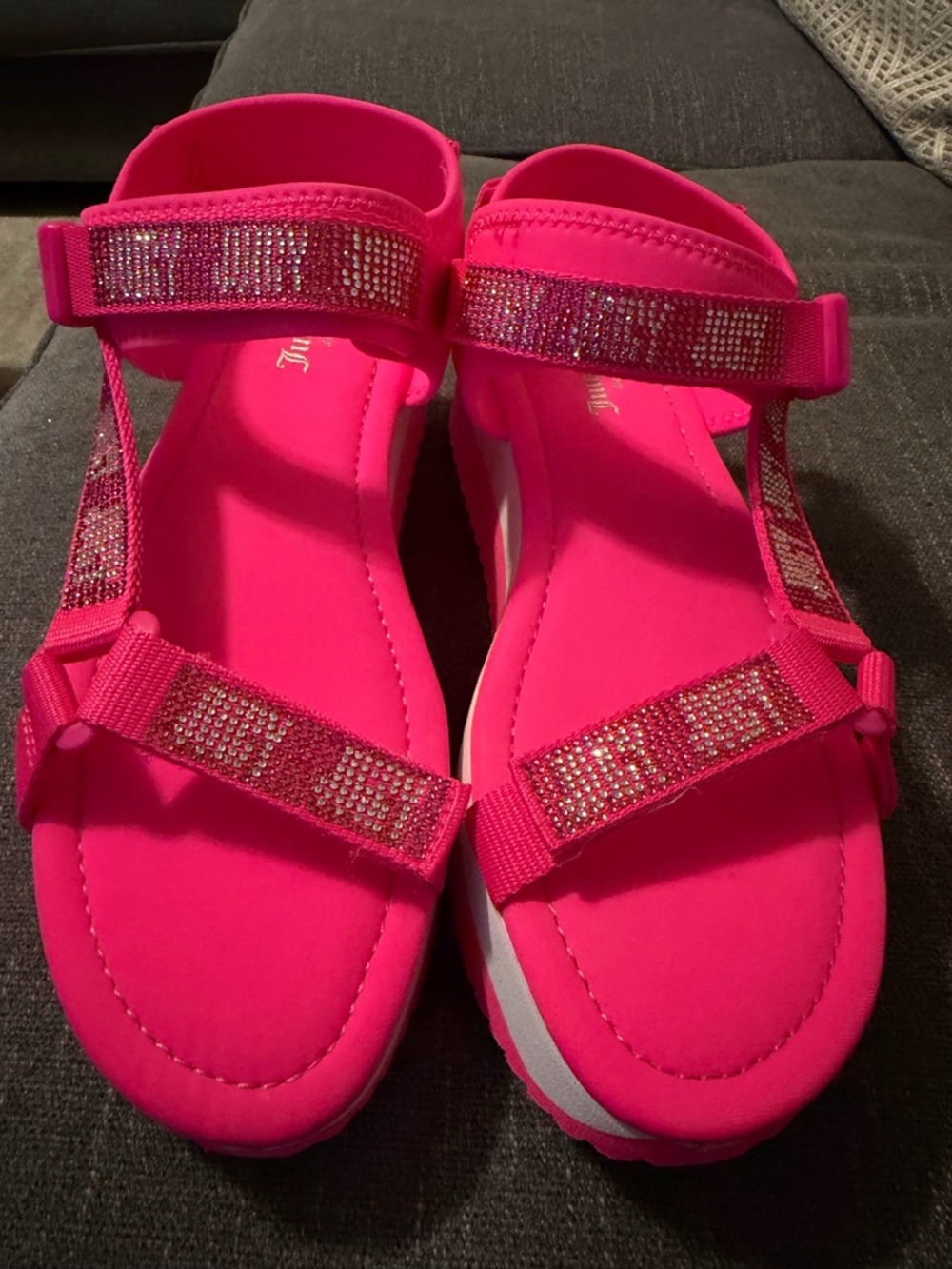 Juicy Couture Ladies’s Hot Pink Rhinestone Strap Sandals